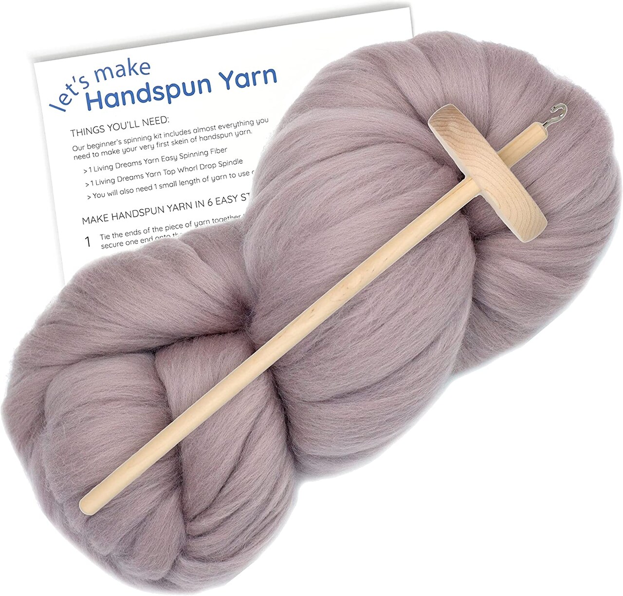 LEARN TO SPIN YARN - Beginner's Spinning Kit with Drop Spindle and Merino Pencil Roving. Choose your color.